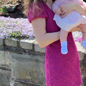 Chic Fuchsia Crochet Mini Dress